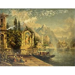 A Slager (Continental  19th century): Alpine Lake and Mountain scenes, pair oils on mahogany panel signed 18cm x 23cm (2)