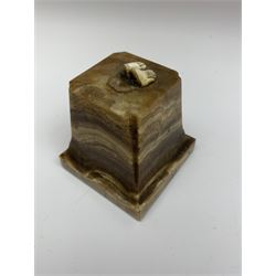 Demetre Chiparus (1886-1947): Innocence, a gilt bronze and ivory figure, circa 1925, standing in contemplative post with hands clasped, upon onyx plinth, signed to base, H24.4cm