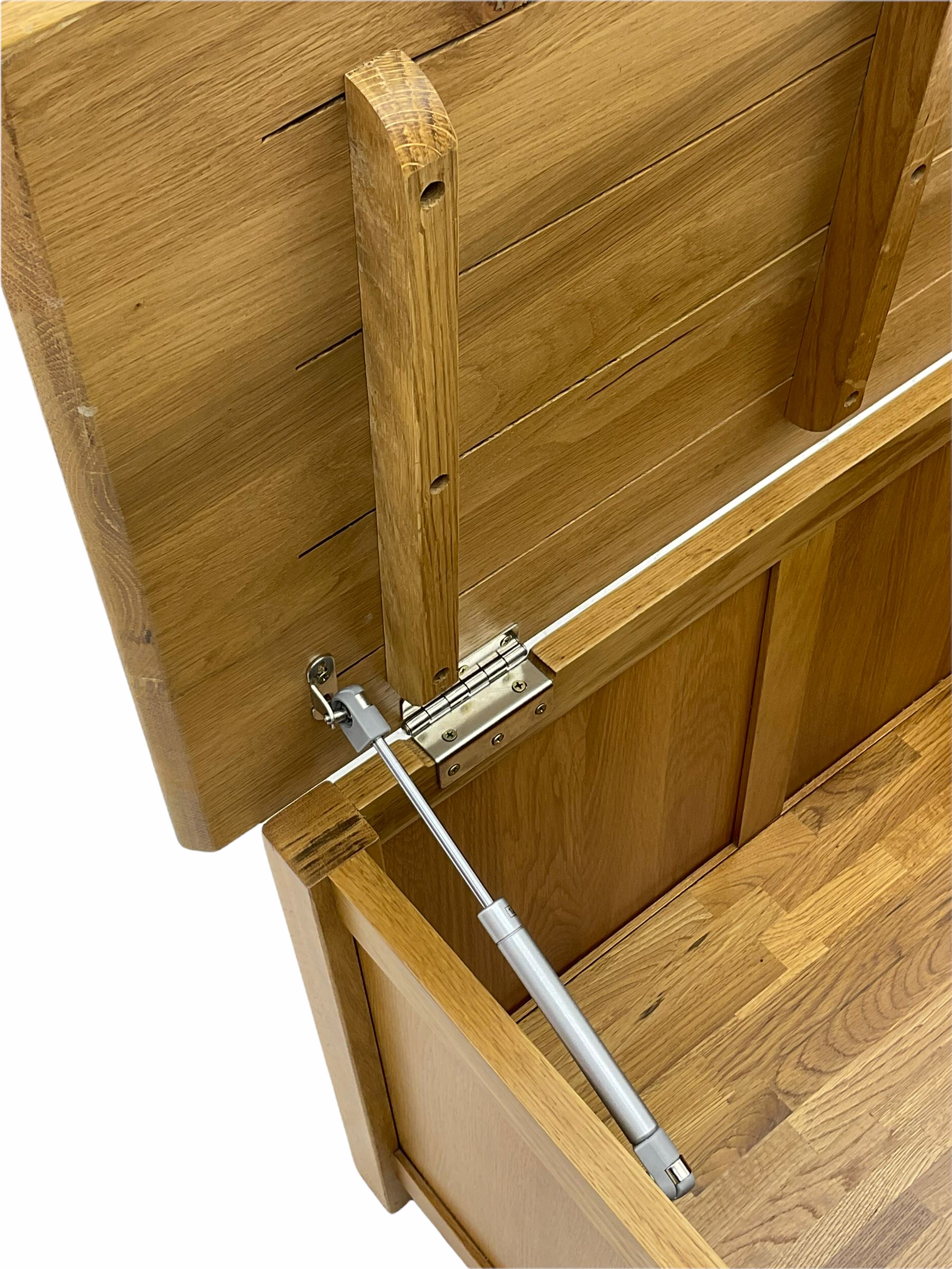 Oak blanket box, hinged lid and panelled front The Furnishings Sale