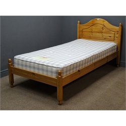  Pair 3' single pine beds, shaped headboard and DP Furniture Express Balmoral mattress, W100cm, H90cm, L200cm  