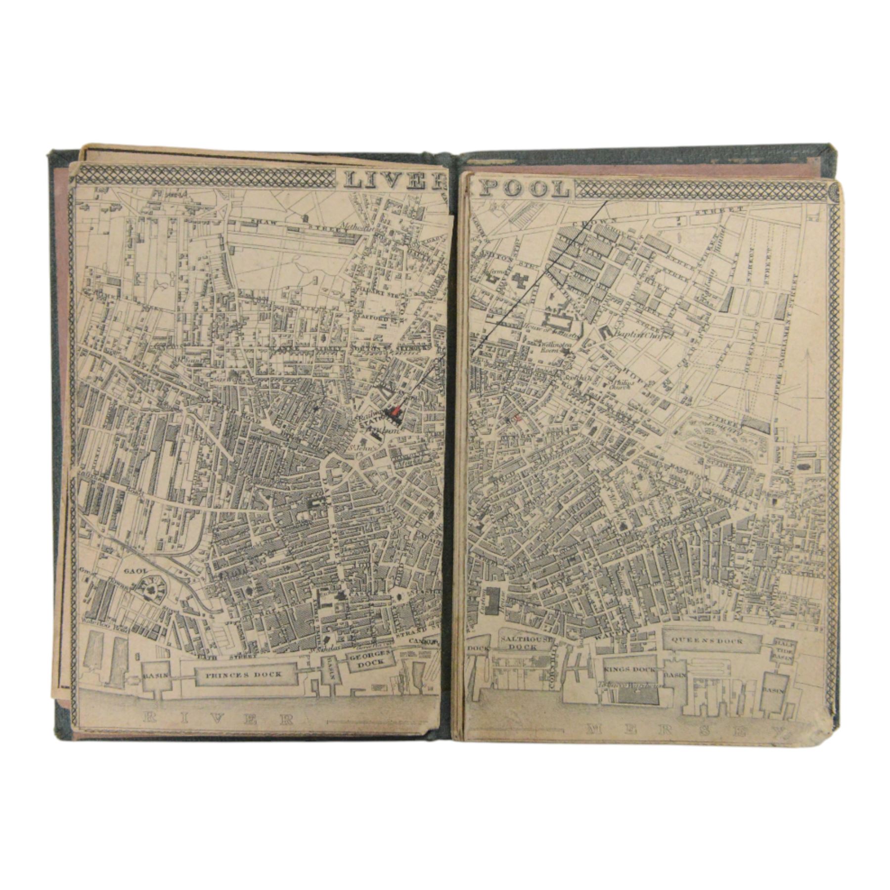 Bradshaw's Northern Railway Time Table issued 19th October 1839, the first of Bradshaw's Railway Time Tables, the green cloth cover with gilt lettering to front, the interior with railway maps of Lancashire, Manchester and Liverpool and details of rail fares