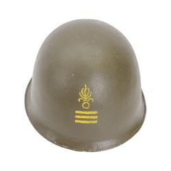 Indochine period, French 1st Legion M47 steel helmet, with 1st legion insignia painted to the front, with inner webbing and leather chin strap 
