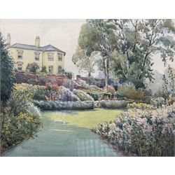 Mark Cook (Chester 1868-1951): 'The Rock Garden - Heron Bridge', watercolour signed and dated 1930, titled on label verso 24cm x 31cm; Barry Claughton (British 20th century): Ladies at the Pond, watercolour signed 35cm x 48cm; Cliff Oldfiend (British Contemporary): 'A Walk in Silpho', watercolour signed, titled verso 25cm x 37cm (3)