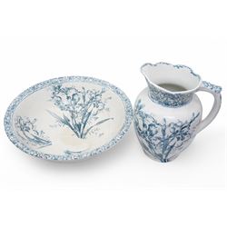 Minton blue and white soup tureen, Willow pattern vegetable dish and cover, Doulton ewer and basin and other items