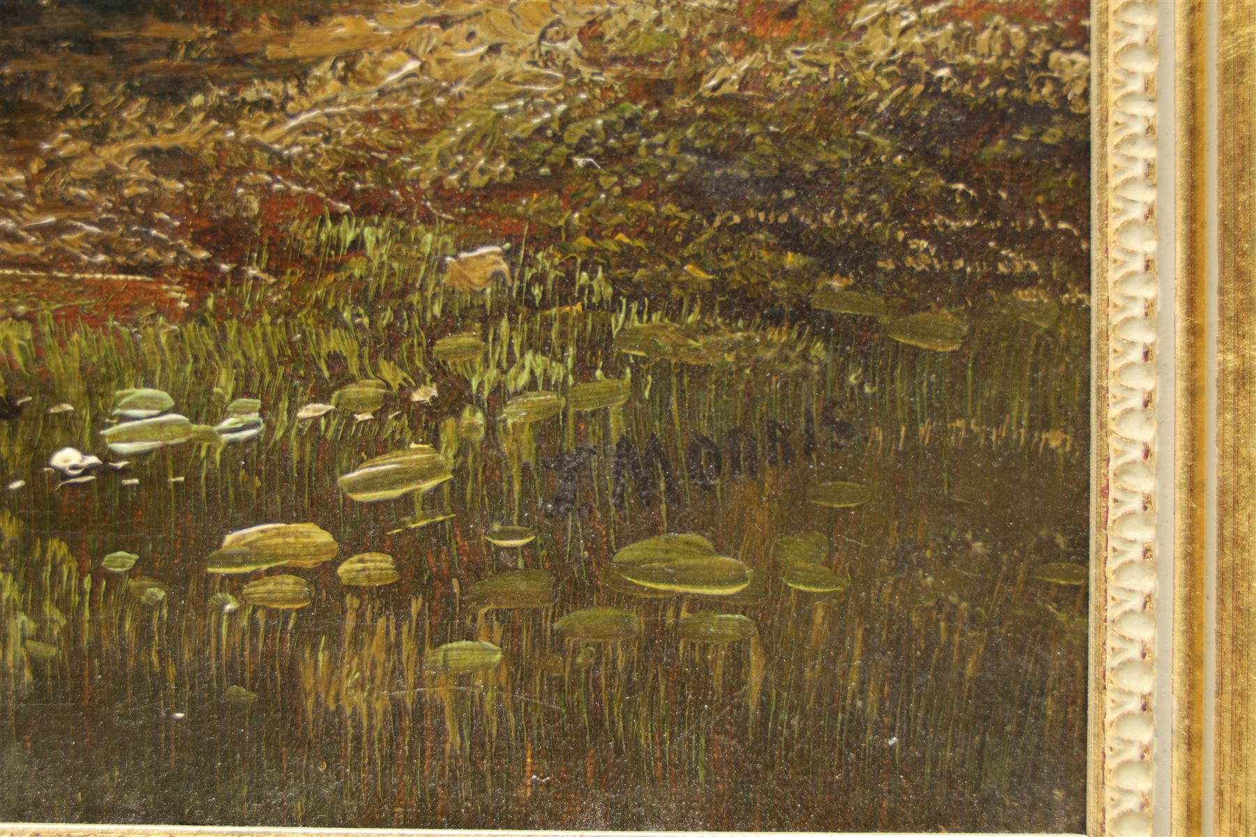 J Morris (British 19th century): Cows Grazing in a River, oil on canvas signed 29cm x 50cm; English School (19th century): Family of Birds, oil on canvas unsigned 32cm x 22cm (2)