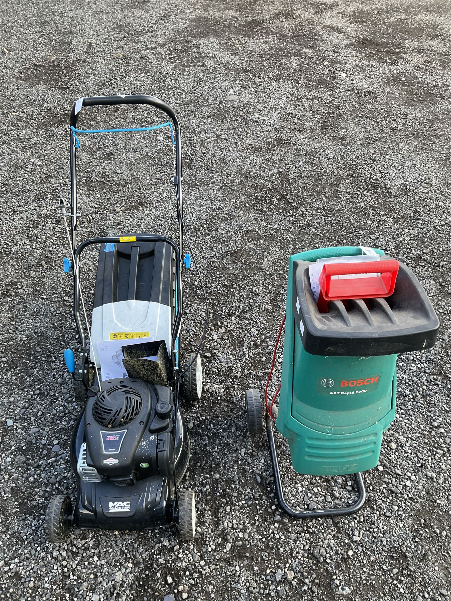 MacAllister petrol lawnmower and Bosch garden shredder - THIS LOT IS TO BE COLLECTED BY APPOINTMENT FROM DUGGLEBY STORAGE, GREAT HILL, EASTFIELD, SCARBOROUGH, YO11 3TX