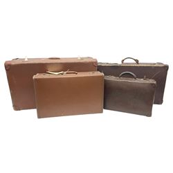 Four  vintage leather brown suitcases, largest suitcase H42cm, L69cm