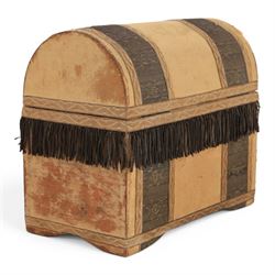 Late 18th heraldic dome-topped casket,  with embroidered covering and silver bullion trim, H26cm, L30cm 