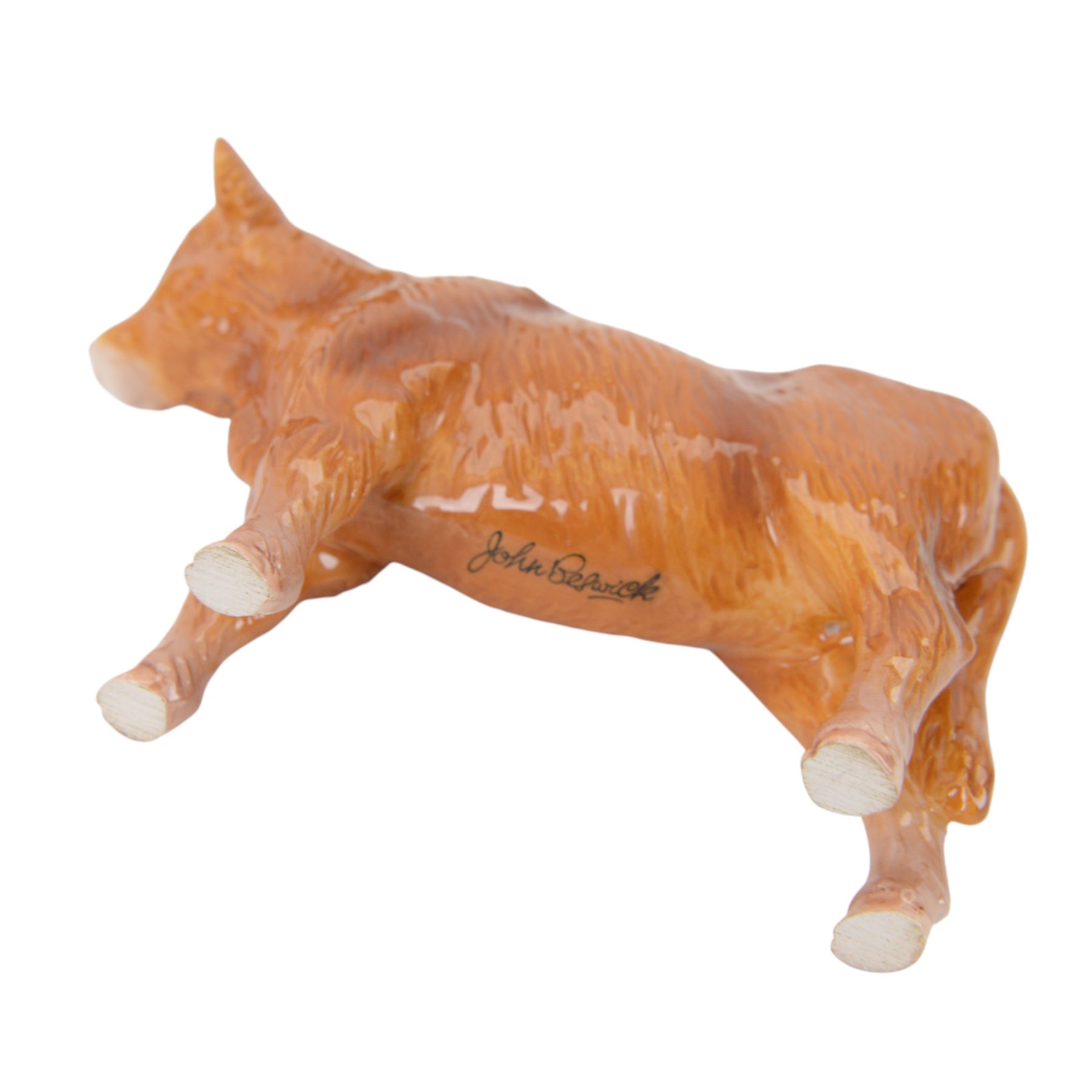 Beswick Highland Cattle family group, comprising bull, cow and calf, together with Charolais bull
