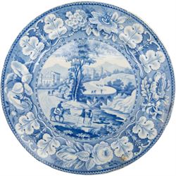 Eight 19th century transfer printed Italian Scenery pattern dinner plates, attributed to Leeds Pottery, with printed Italian Scenery mark beneath, D26cm