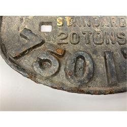 Three cast iron railway wagon plates of D shaped form to include Southern Railway, LMS and GWR, L27.5cm