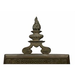 Victorian mirror, the rectangular bevelled glass plate within a bronze frame surmounted by a flaming urn representing undying memory, with Victorian registration lozenge verso, H65cm L29.5cm