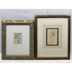 Malcolm Osborne CBE RA PPRE (British 1880-1963): Figure Studies, penceil unsigned, provenance verso 13cm x 9cm; Clifford Hall (British 1904-1973): The Clown 'Albert Procter', pencil titled unsigned, provenance verso 18cm x 11cm (2)