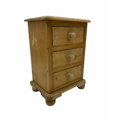 Small pine three drawer pedestal chest
