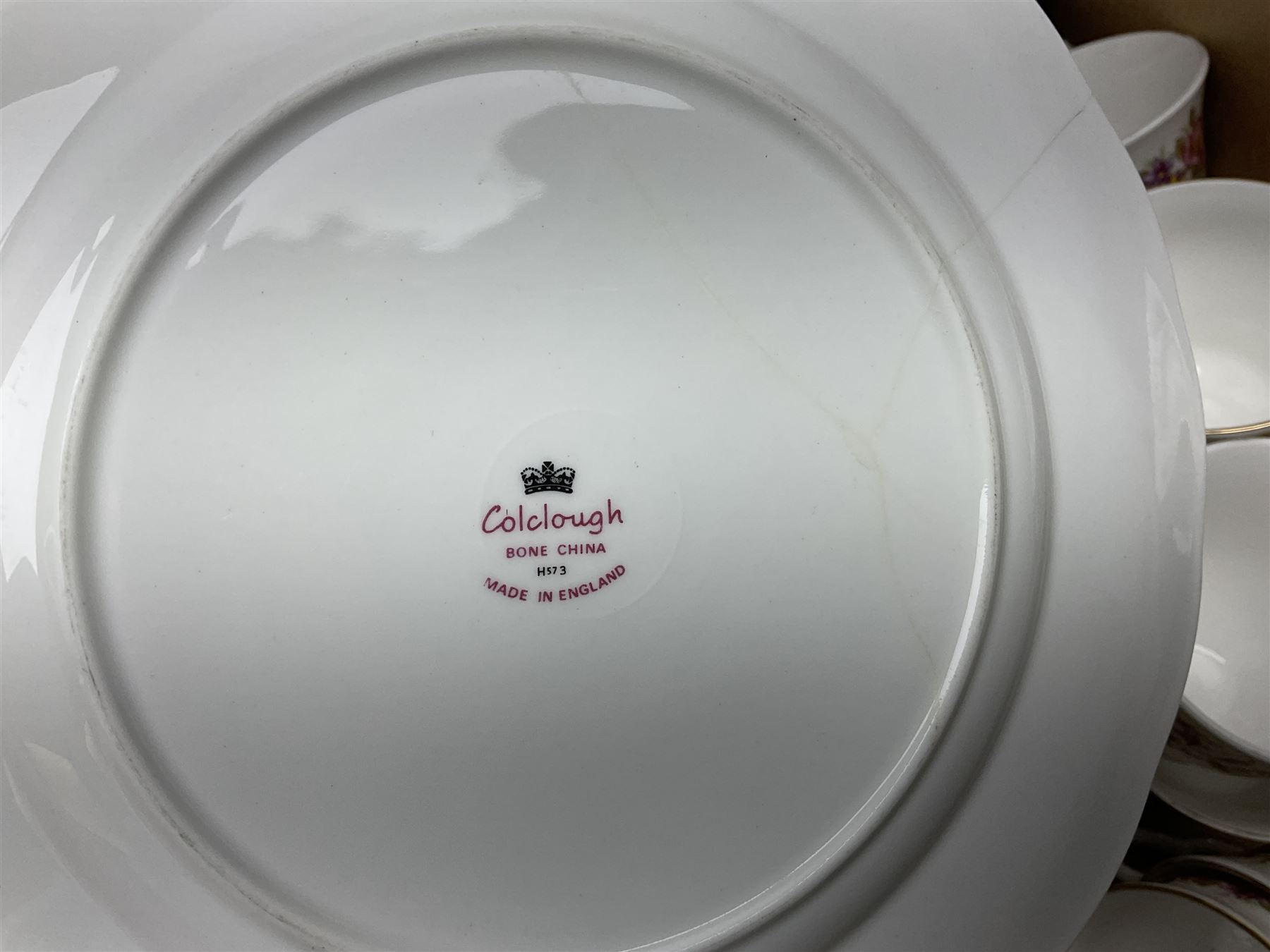 Royal Staffordshire Dinnerware by Clarice Cliff Nancy pattern dinner wares, including sauce boat, dinner plates, side plate and serving platter, together with a collection of Colclough Wayside Honeysuckle pattern tea wares