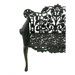 Victorian design cast iron bench, tailing oak leaf and branch pattern, rams head arm terminals