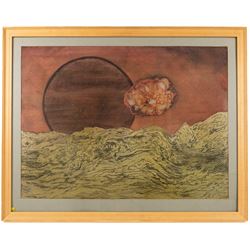 Kenneth Cozens (British 1920-2000): 'Planet and Fragment' and 'Interstellar Collision', one mixed media and one watercolour one signed and dated 1979, one titled verso max 54cm x 73cm (2)