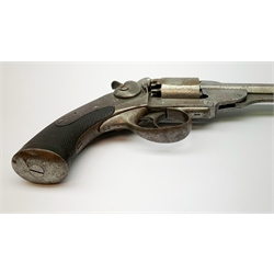 19th century English Kerr's Patent five-shot 54-bore side hammer percussion cap revolver, the 14cm octagonal barrel indistinctly marked to the top 'London Armoury', engraved 'Kerr's Patent 624' on the right frame beneath the cylinder, chequered walnut stock 30cm overall