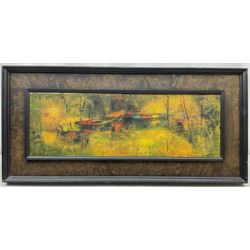 Le Ba Dang (Hoi Lebadang) (Vietnamese/French 1921-2015): Moored Boats, oil on canvas signed 20cm x 60cm