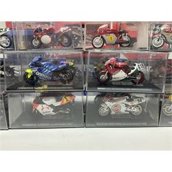 Fifty-one die-cast models of motorcycles by Maisto, Protar Italeri, Welly etc; many in perspex display boxes, some in window boxes and some unboxed