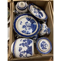 Collection of Booths Real Old Willow pattern, together with other blue and white ceramics etc, in five boxes  