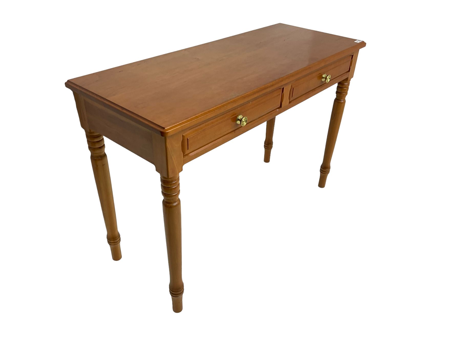 Knightman - cherrywood side or console table fitted with two drawers, on tapered turned supports by Horace Knight workshop of Balk, Thirsk