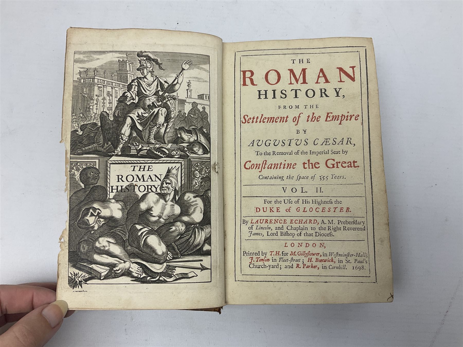 Jules Michelet (French 1798-1874): The Insect, with illustrations by Giacomelli, pub. T. Nelson and Sons, Paternoster Row, Edinburgh and New York, 1875, together with Edward Callow: The Phynodderree and Other Legends of the Isle of Man, with illustrations by W.J. Watson, pub. J. Dean and Son, Fleet Street, E.C, George Dodd: Metals British Manufactures, pub. Charles Knight and Co, Ludgate Street, 1845, WWI Imperial Army Series Musketry, pub. John Murray, Albermarle Street, 1915, Laurence Echard (1670–1730): The Roman History From the Settlement of the Empire by Augustus Caesar, To The Removal of the Imperial Seat by Constantine the Great Containing the Space of 355 years, vol. 2, printed by T.H. for M. Gillyflower, J. Tonson in Fleet Street, H. Bonwick in St. Paul's Church-yard and R. Parker in Cornhill, 1698, bound in leather (5)