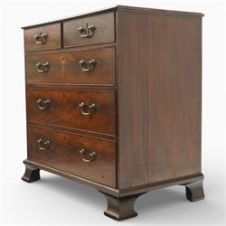 18th century Chippendale style mahogany chest of drawers, the moulded rectangular top above two short and three long drawers fitted with brass swan neck handles, raised upon original shaped bracket feet