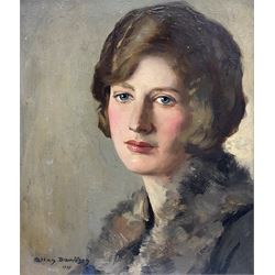 Allan Douglas Davidson (British 1873-1932): 'Portrait of Miss Violet Kyrke-Smith', oil on board signed and dated 1927, titled verso 29cm x 25cm 