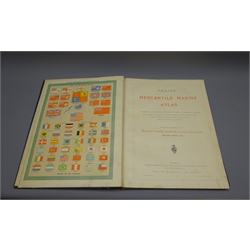  Philips' Mercantile Marine Atlas. 1904. Series of thirty colour plates containing over one hundred charts and plans, national and house flags etc. Large folio. Half morocco leather binding with blue cloth/gilt boards  