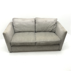 Two seat sofa upholstered in a grey fabric, turned supports, W185cm