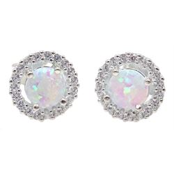 Pair of silver opal and cubic zirconia stud earrings, stamped 925