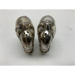 Pair of silver cruets, modelled in the form of elephants, stamped 925