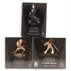 Three limited edition Gentle Giant Star Wars Animated Maquettes, comprising Emperor Palpat...