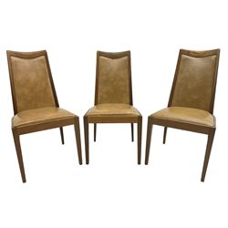 G-Plan - set of six mid-20th century teak 'Fresco' dining chairs, high back and seat upholstered in tan faux leather, on square tapering supports
