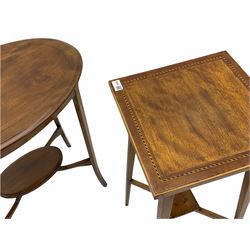 Edwardian mahogany table with square top and an early 20th century walnut occasional table with oval top