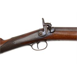 19th century Jones single barrel percussion fire shotgun, muzzle loader, walnut stock with chequered grip and engraved steel fitting marked Jones, the 68cm (27