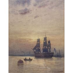 Robert William Esdaile Richardson (British 1861-1941): 'HMS Victory' in Portsmouth Harbour, watercolour signed and titled 27cm x 20cm