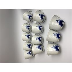 Royal Copenhagen tea and dinner service for twelve place settings, decorated in the Mega Blue Fluted pattern, pattern number 622, comprising dinner plates, salad plates, bowls with pierced rim, smaller bowls, tea cups, and saucers, dinner plates D27.5cm, salad plates D22cm