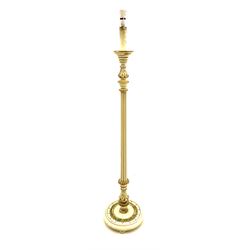 Cream and gilt wood standard lamp, carved and moulded column to base