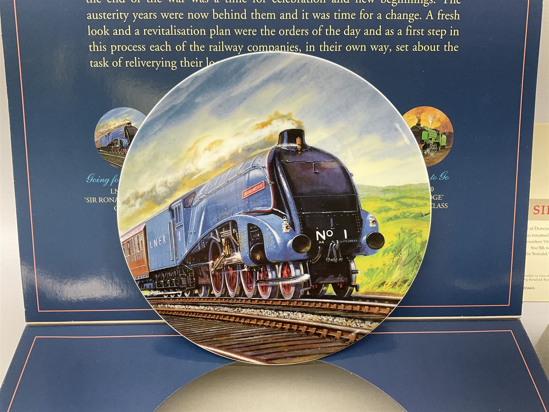 Hornby Railways '00' gauge - 'Time For A Change' 50th Anniversary Collection Limited Edition ceramic plate and locomotive set, No. R649, containing A4 4-6-2 locomotive 'Sir Ronald Matthews' No. 1, L.N.E.R blue livery and a Royal Doulton plate with an image of the same locomotive, limited edition No.171/3000; boxed with certificate in transport packaging.