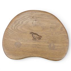 Eagleman - small oak calf stool, raised on three octagonal supports with signature Eagle motif to the seat from the workshop of Albert Jeffray, Sessay