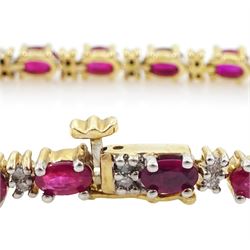 9ct gold oval ruby and diamond bracelet, hallmarked, total diamond weight 0.50 carat