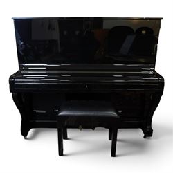 Bösendorfer model 130 upright piano, circa 1941, 88 ivory and ebonised keys within black high gloss polyester case, serial no. 26442