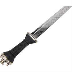 20th century Scottish Dirk, with Wilkinson Sword blade, with 29cm single edged etched blade, the leather sheath with white metal mounts in presentation box, overall L48cm 