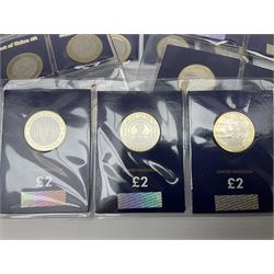 Mostly United Kingdom Queen Elizabeth II commemorative two pound  coins, including 2017 'Jane Austen', 2018 'Sea King', 2018 'Vulcan' etc face value of UK coins approximately 98 GBP