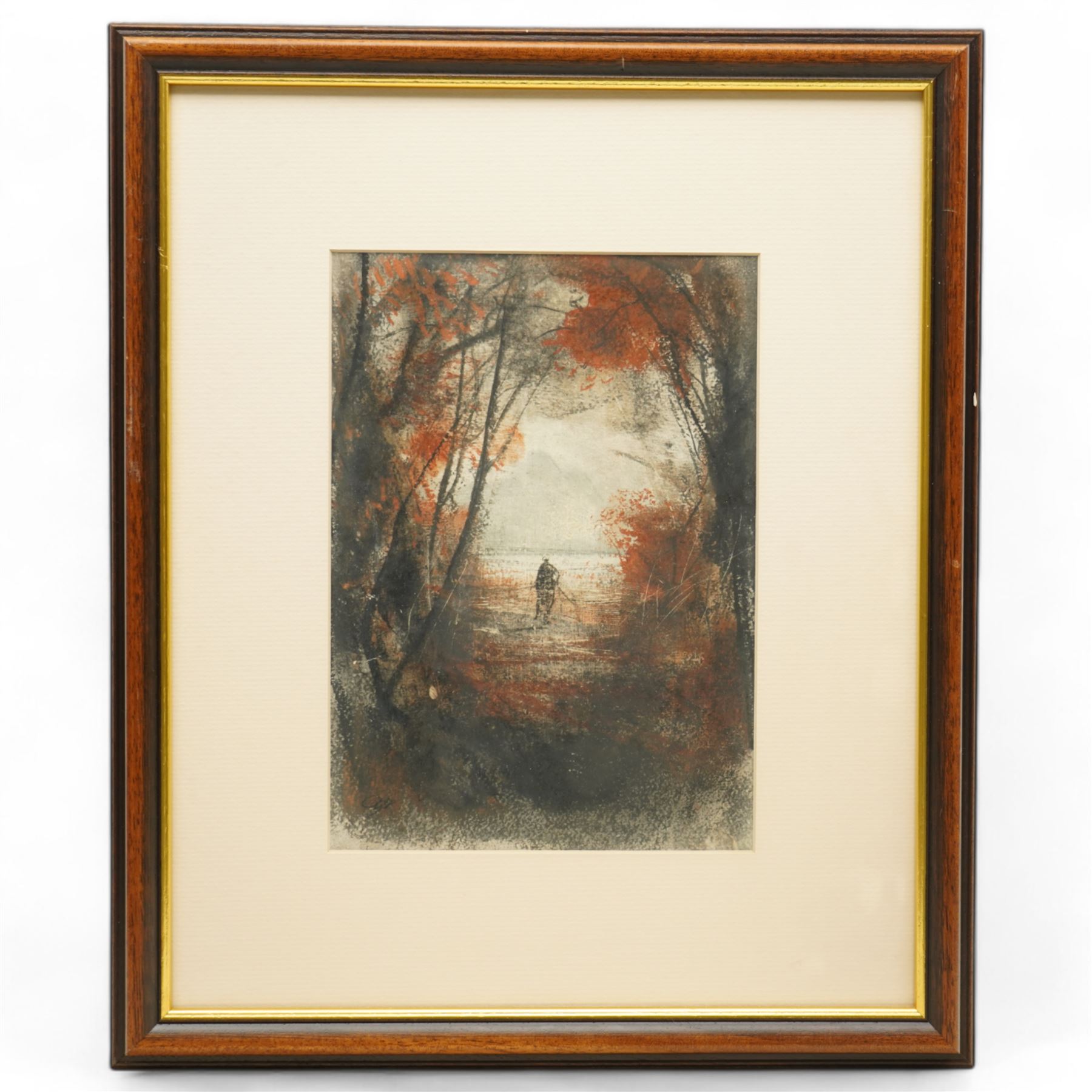 Pietro Annigoni OMRI (Italian 1910-1988): Ghostly Figure in a Forest Clearing, mixed media signed in pen 26cm x 16cm