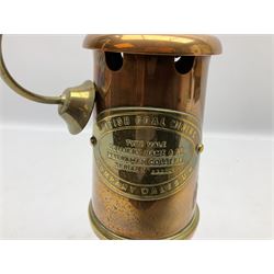 Copper and brass miners lamp by British Coal Company Wales UK for Aberaman Colliery Serial No. 232722, H22cm excl handle