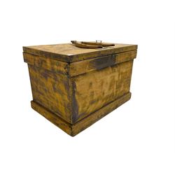 19th century scumbled pine horse tack storage box with yoke atop lid, and 'horse' inscribed on front