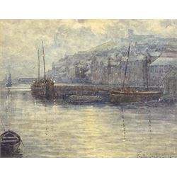 Fred W Graham (British early 20th century): Twilight Whitby Harbour, watercolour signed and dated 1925, 17cm x 21.5cm